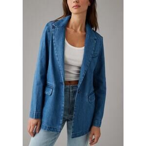 American Eagle Womens Oversized Denim Blazer M Blue Preppy French Girl Modern